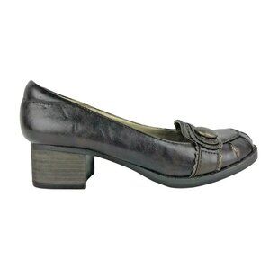 Madden Girl Womens Candise Black Leather Stacked Pump Heel Slip On Size US 6.5